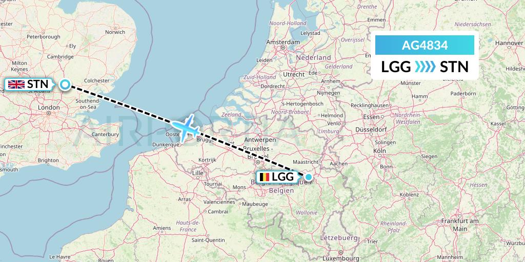 AG4834 Aruba Airlines Flight Map: Liege to London