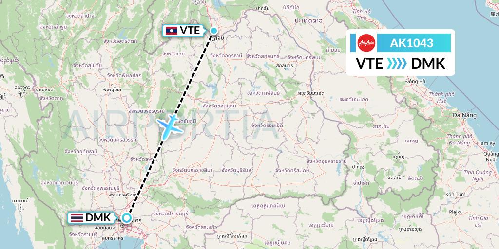 AK1043 AirAsia Flight Map: Vientiane to Bangkok