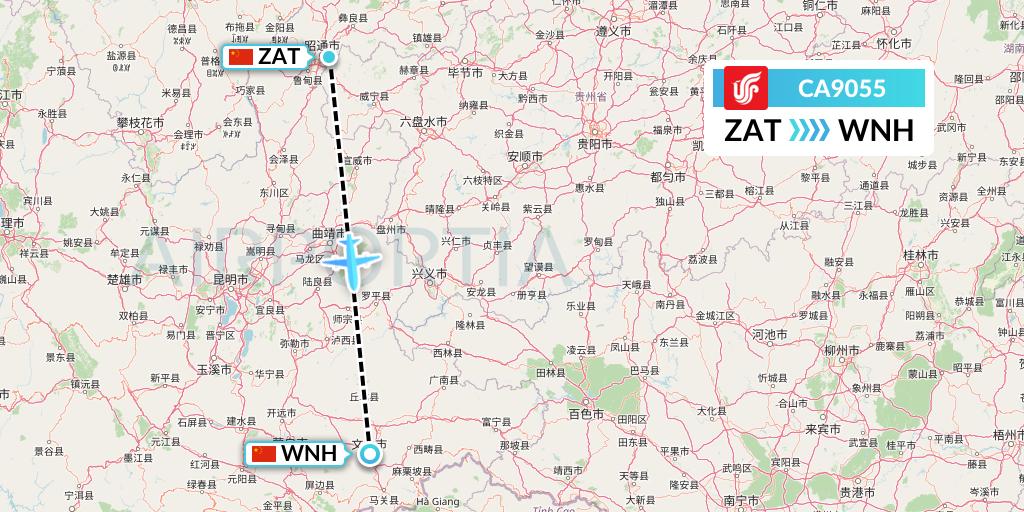 CA9055 Air China Flight Map: Zhaotong to Wenshan