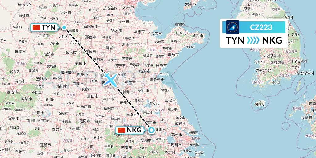 CZ223 China Southern Airlines Flight Map: Taiyuan to Nanjing
