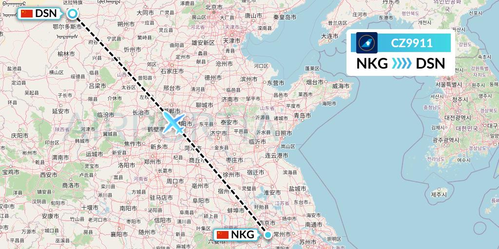 CZ9911 China Southern Airlines Flight Map: Nanjing to Dongsheng