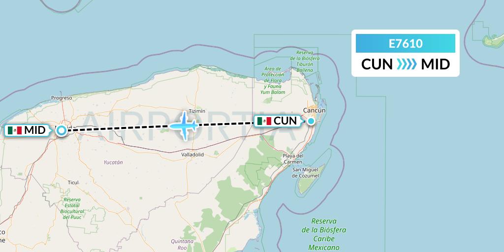 E7610 Equaflight Service Flight Map: Cancun to Merida