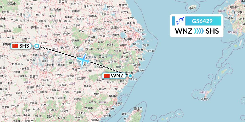 G56429 China Express Airlines Flight Map: Wenzhou to Shashi