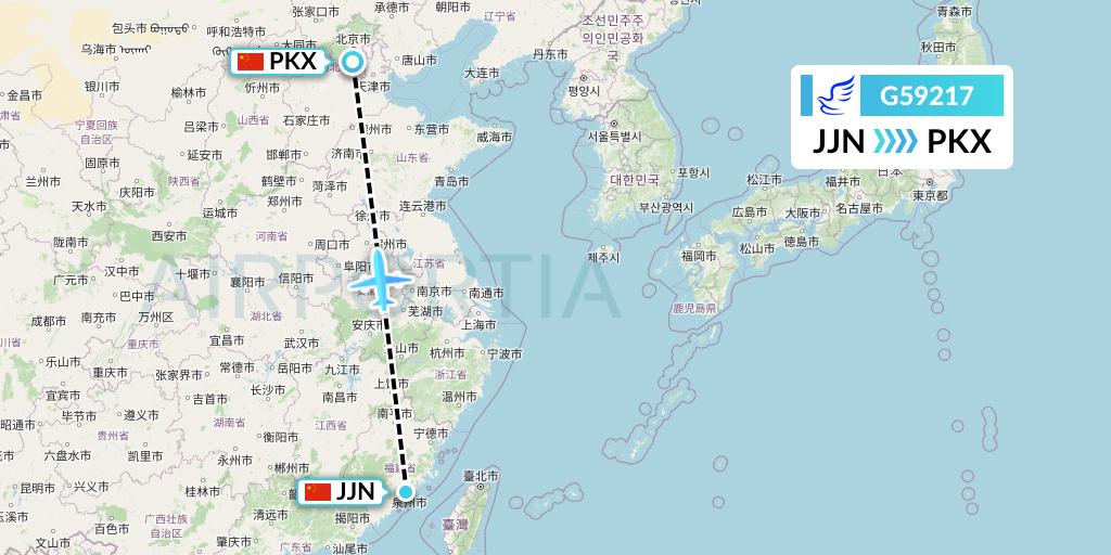 G59217 China Express Airlines Flight Map: Jinjiang to Beijing