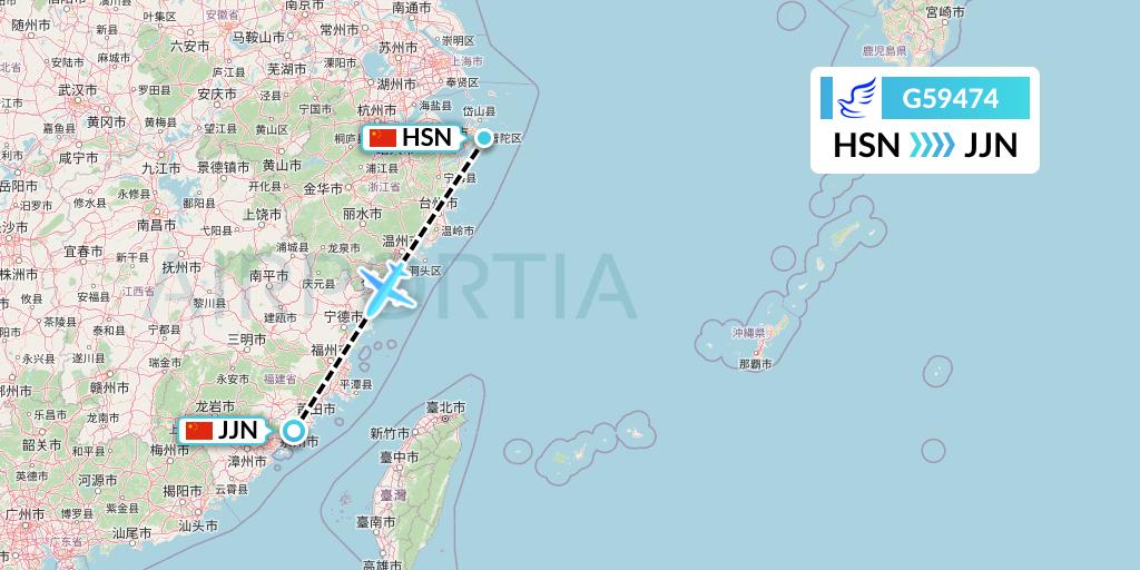 G59474 China Express Airlines Flight Map: Zhoushan to Jinjiang