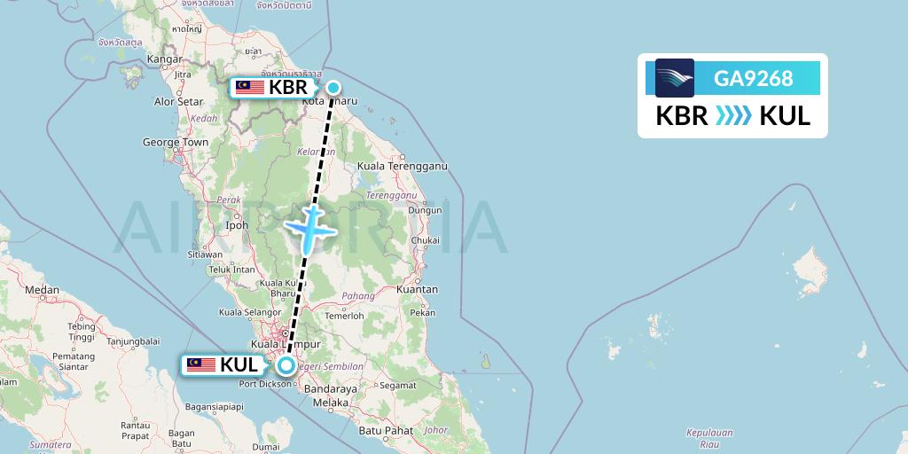 GA9268 Garuda Indonesia Flight Map: Kota Bharu to Kuala Lumpur