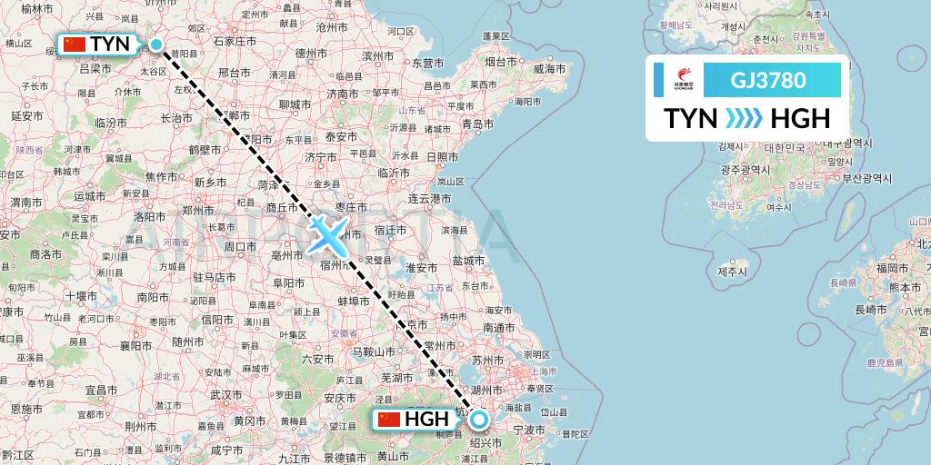 GJ3780 Loong Airlines Flight Map: Taiyuan to Hangzhou