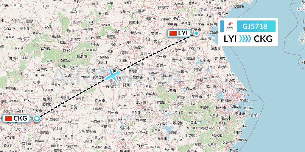 GJ5718 Loong Airlines Flight Map: Linyi to Chongqing