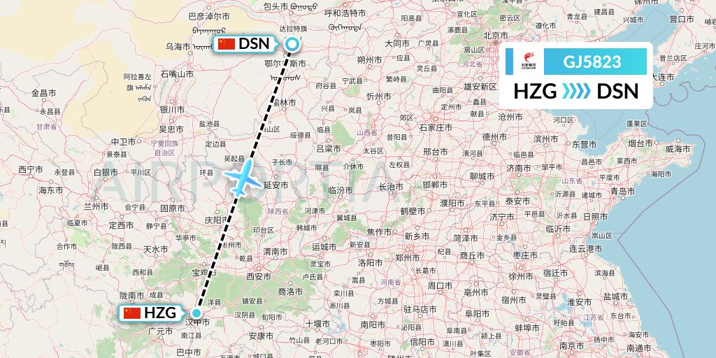 GJ5823 Loong Airlines Flight Map: Hanzhong to Dongsheng