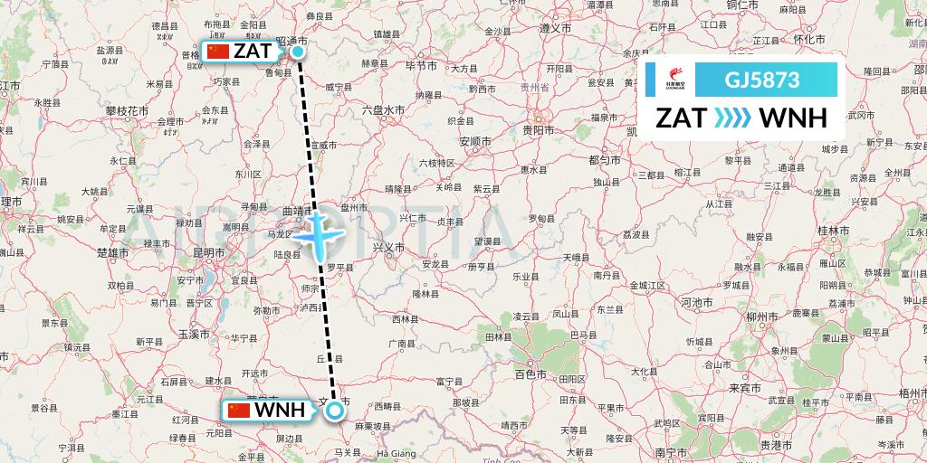 GJ5873 Loong Airlines Flight Map: Zhaotong to Wenshan