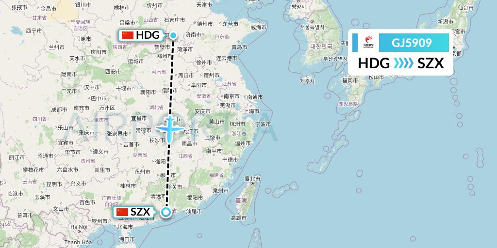 GJ5909 Loong Airlines Flight Map: Handan to Shenzhen