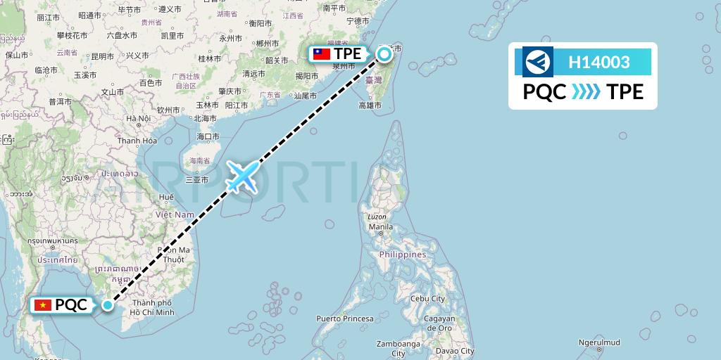 H14003 Hahn Air Systems Flight Map: Phu Quoc to Taipei