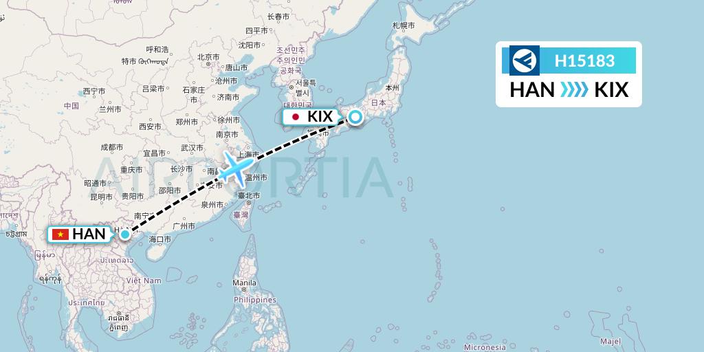 H15183 Hahn Air Systems Flight Map: Hanoi to Osaka
