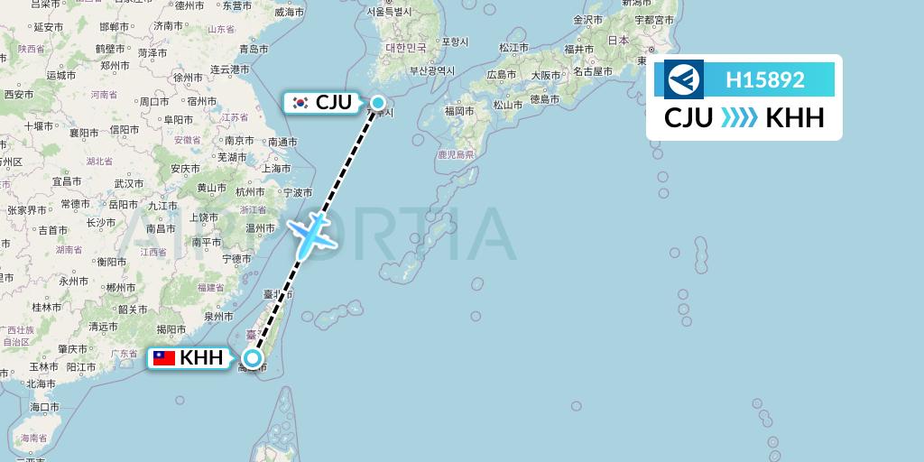 H15892 Hahn Air Systems Flight Map: Jeju to Kaohsiung
