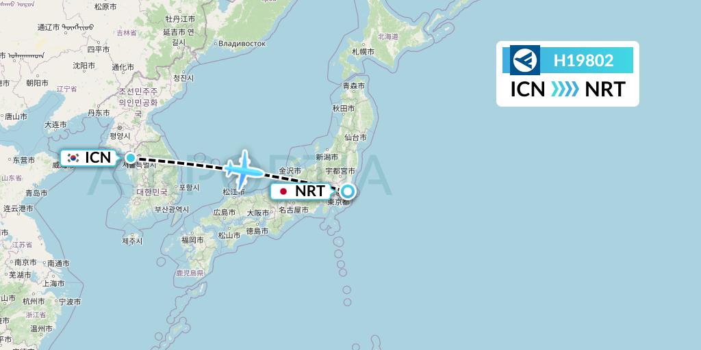 H19802 Hahn Air Systems Flight Map: Seoul to Tokyo
