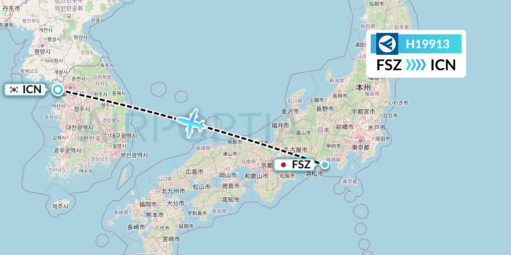 H19913 Hahn Air Systems Flight Map: Shizuoka to Seoul