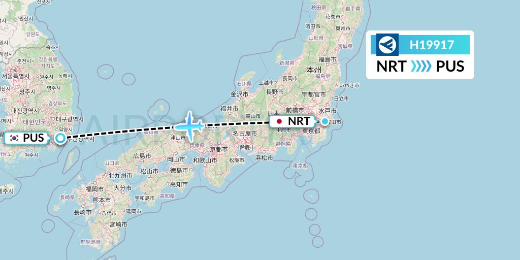 H19917 Hahn Air Systems Flight Map: Tokyo to Busan