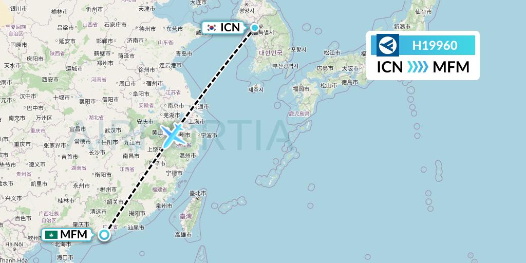 H19960 Hahn Air Systems Flight Map: Seoul to Macau