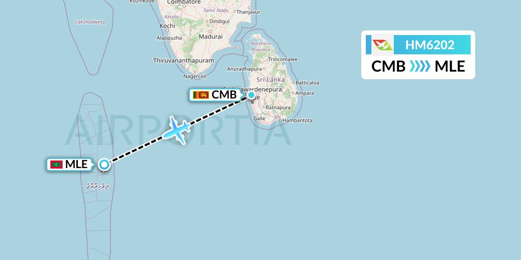 HM6202 Air Seychelles Flight Map: Colombo to Male