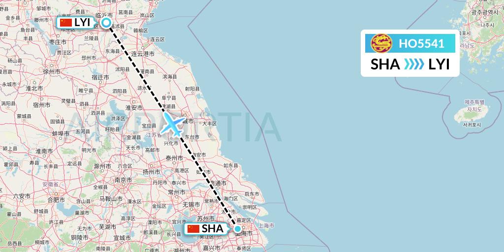 HO5541 Juneyao Airlines Flight Map: Shanghai to Linyi