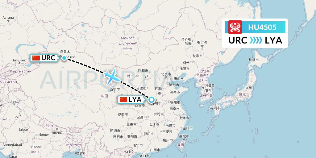 HU4505 Hainan Airlines Flight Map: Urumqi to Luoyang