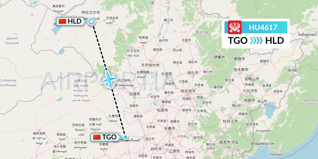 HU4617 Hainan Airlines Flight Map: Tongliao to Hailar