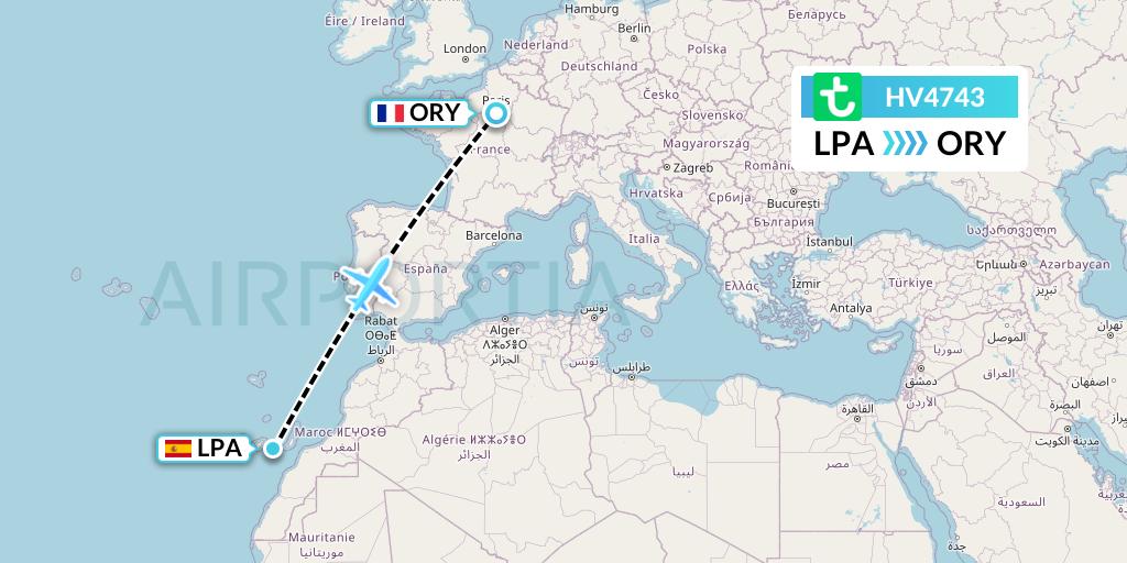 HV4743 Transavia Flight Map: Las Palmas to Paris