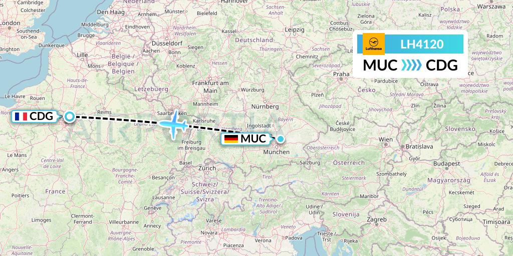 LH4120 Lufthansa Flight Map: Munich to Paris
