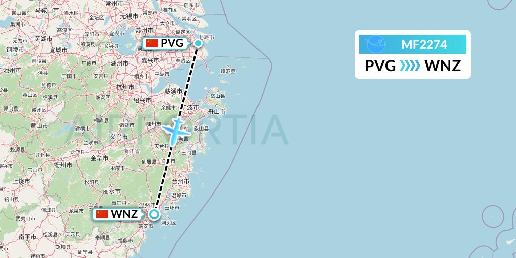 MF2274 Xiamen Airlines Flight Map: Shanghai to Wenzhou