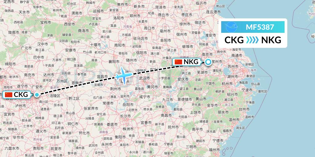 MF5387 Xiamen Airlines Flight Map: Chongqing to Nanjing