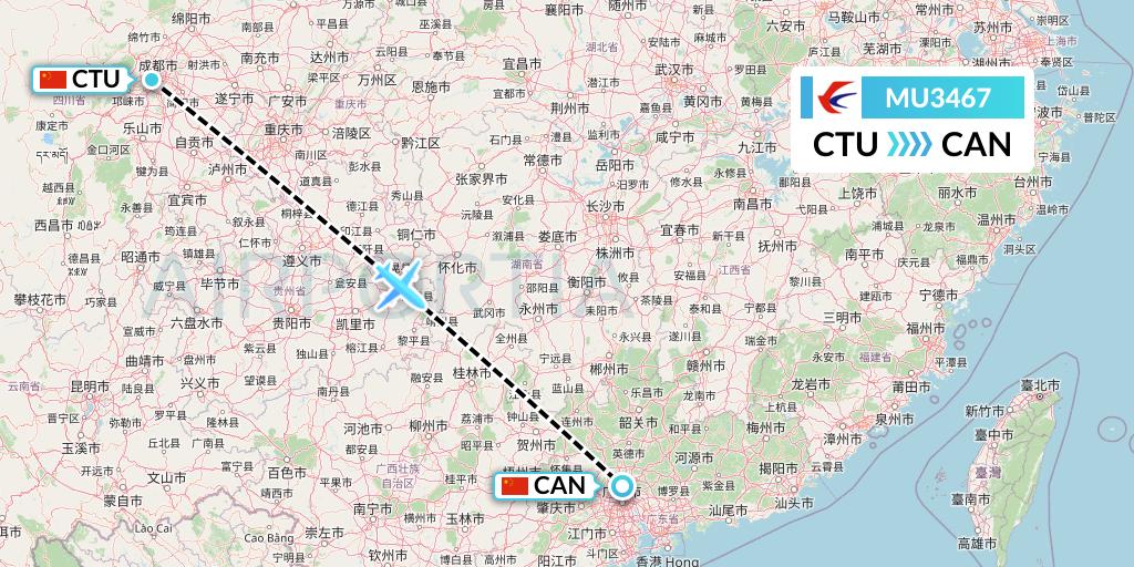 MU3467 China Eastern Airlines Flight Map: Chengdu to Guangzhou
