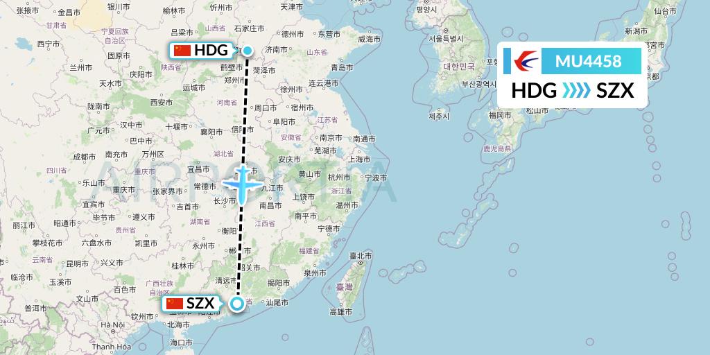 MU4458 China Eastern Airlines Flight Map: Handan to Shenzhen