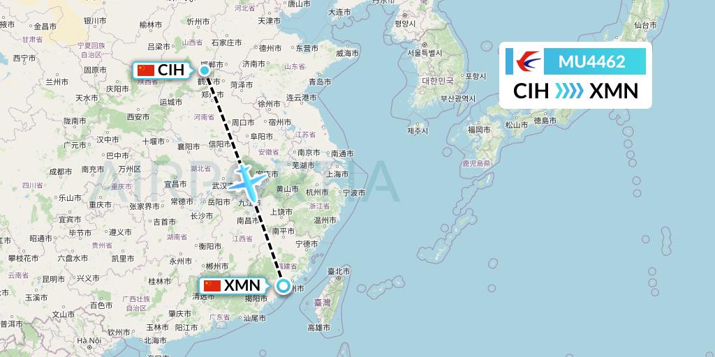 MU4462 China Eastern Airlines Flight Map: Changzhi to Xiamen