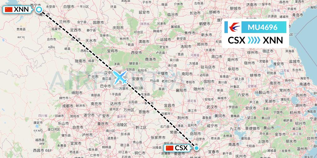 MU4696 China Eastern Airlines Flight Map: Changsha to Xining
