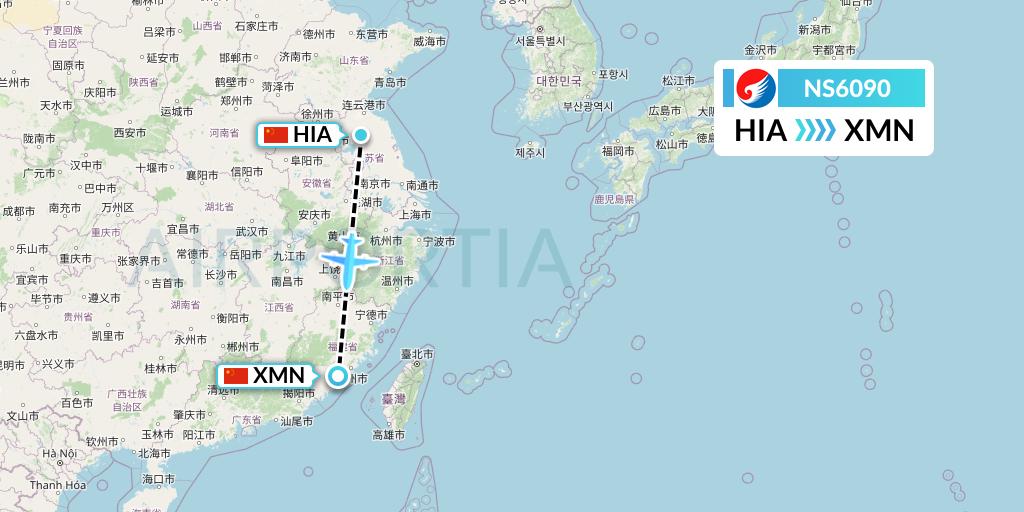 NS6090 Hebei Airlines Flight Map: Huai'an to Xiamen