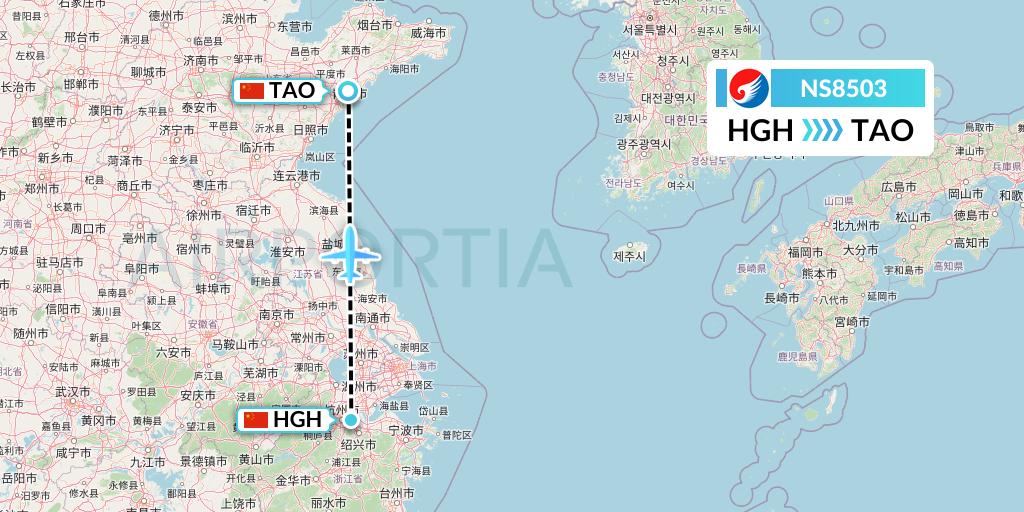 NS8503 Hebei Airlines Flight Map: Hangzhou to Qingdao