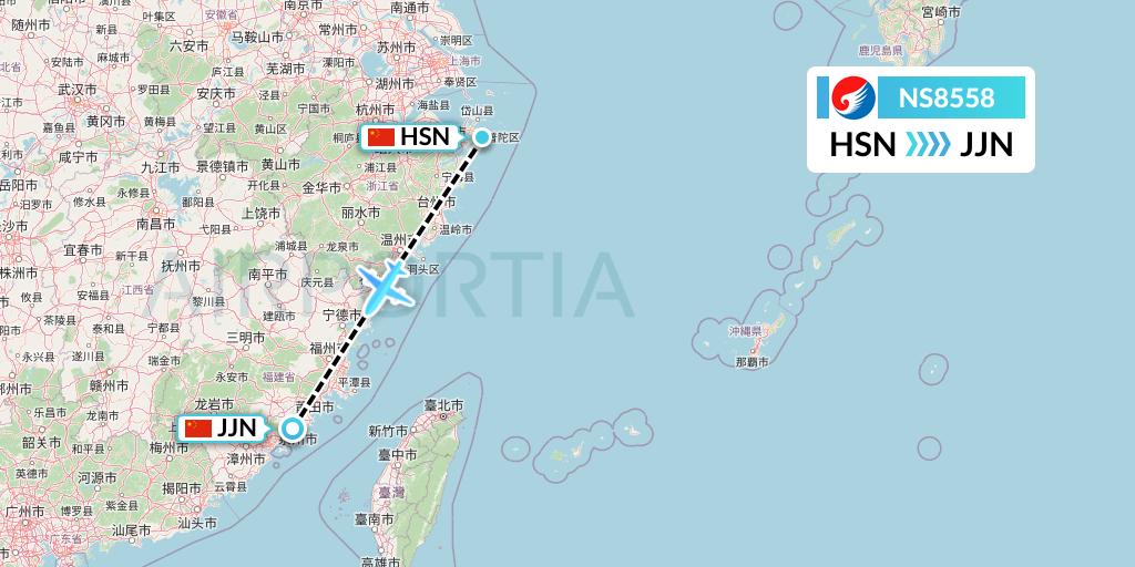 NS8558 Hebei Airlines Flight Map: Zhoushan to Jinjiang
