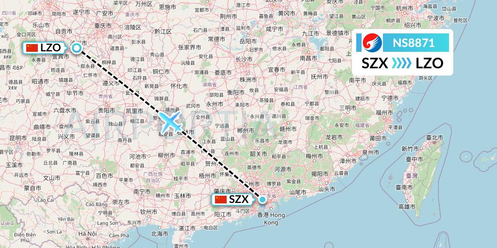 NS8871 Hebei Airlines Flight Map: Shenzhen to Luzhou