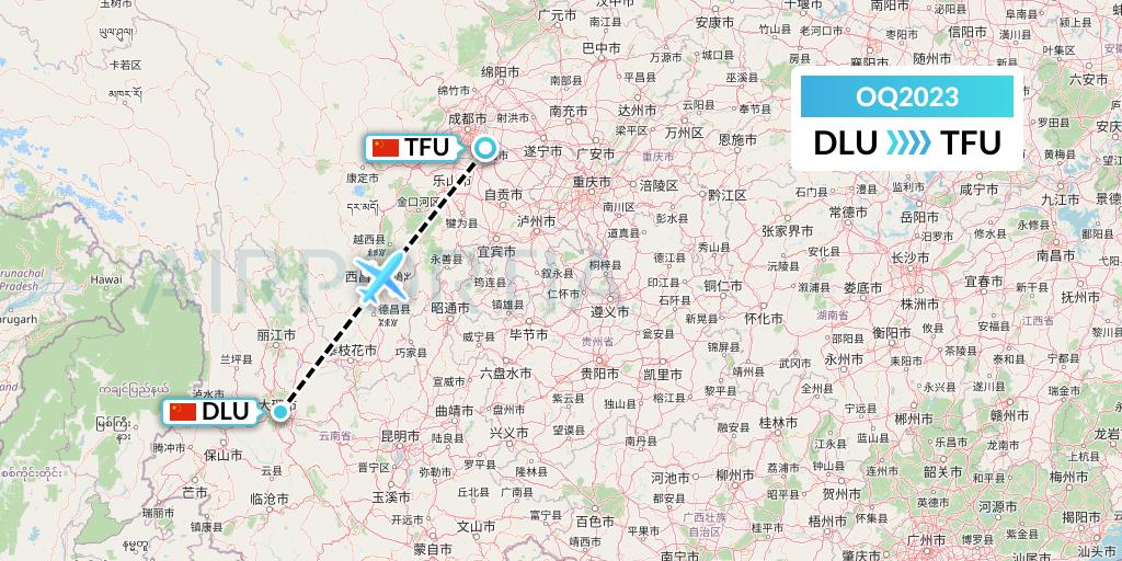 OQ2023 Chongqing Airlines Flight Map: Dali to Chengdu