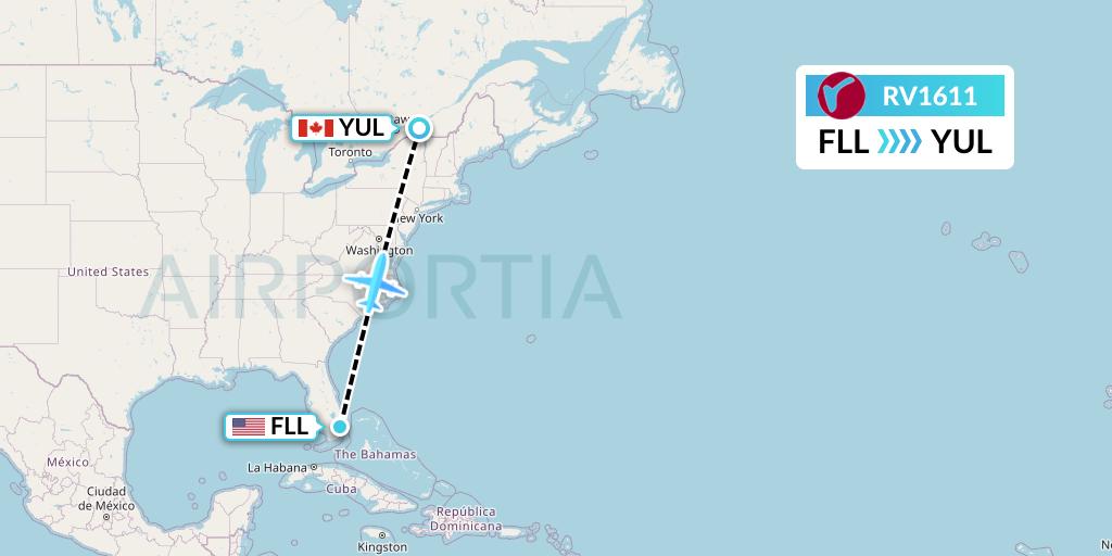 RV1611 Air Canada Rouge Flight Map: Fort Lauderdale to Montreal