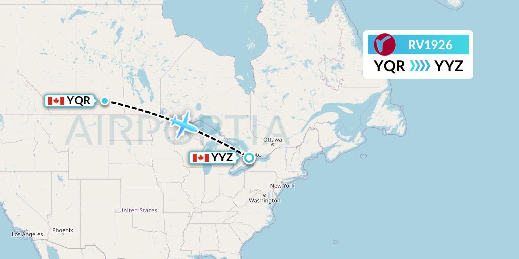 RV1926 Air Canada Rouge Flight Map: Regina to Toronto
