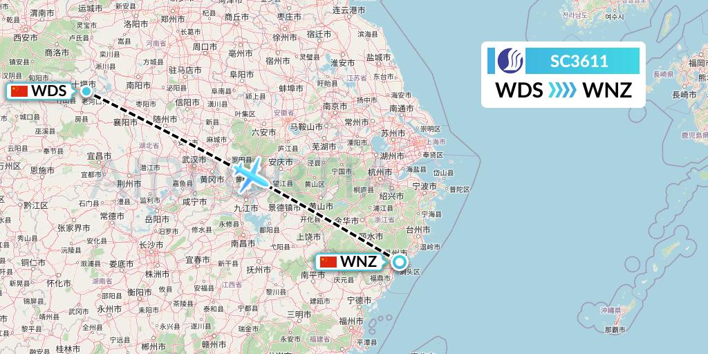 SC3611 Shandong Airlines Flight Map: Shiyan to Wenzhou