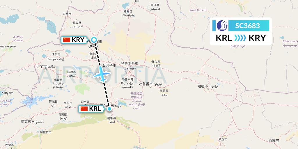 SC3683 Shandong Airlines Flight Map: Korla to Karamay