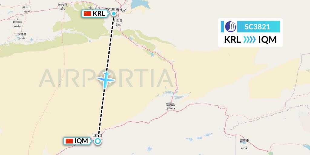 SC3821 Shandong Airlines Flight Map: Korla to Qiemo