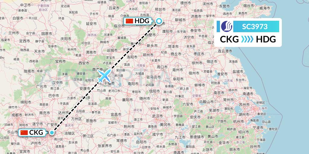 SC3973 Shandong Airlines Flight Map: Chongqing to Handan