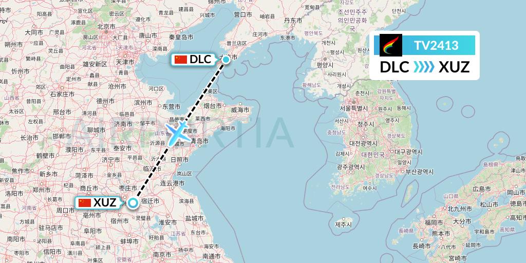 TV2413 Tibet Airlines Flight Map: Dalian to Xuzhou