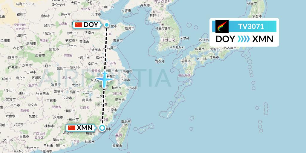 TV3071 Tibet Airlines Flight Map: Dongying to Xiamen