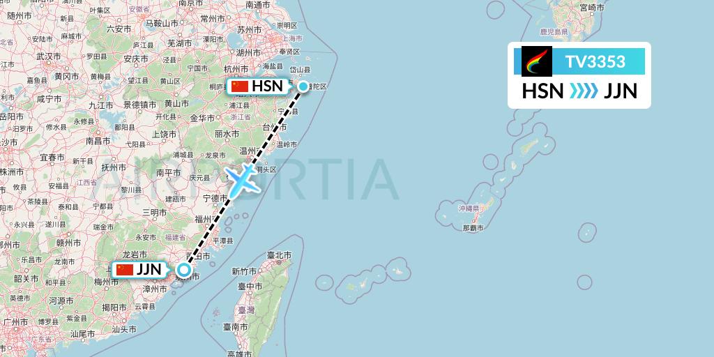 TV3353 Tibet Airlines Flight Map: Zhoushan to Jinjiang
