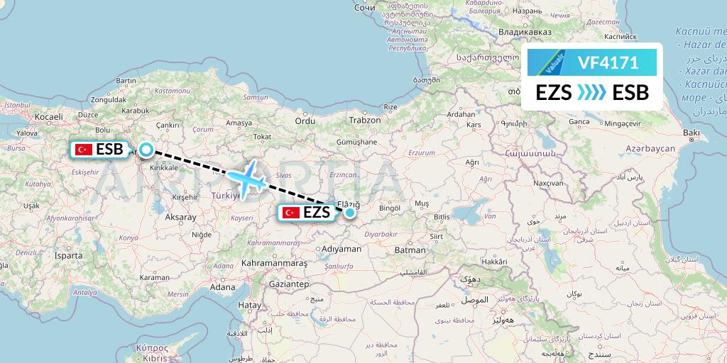 VF4171 ValuAir Flight Map: Elazig to Ankara