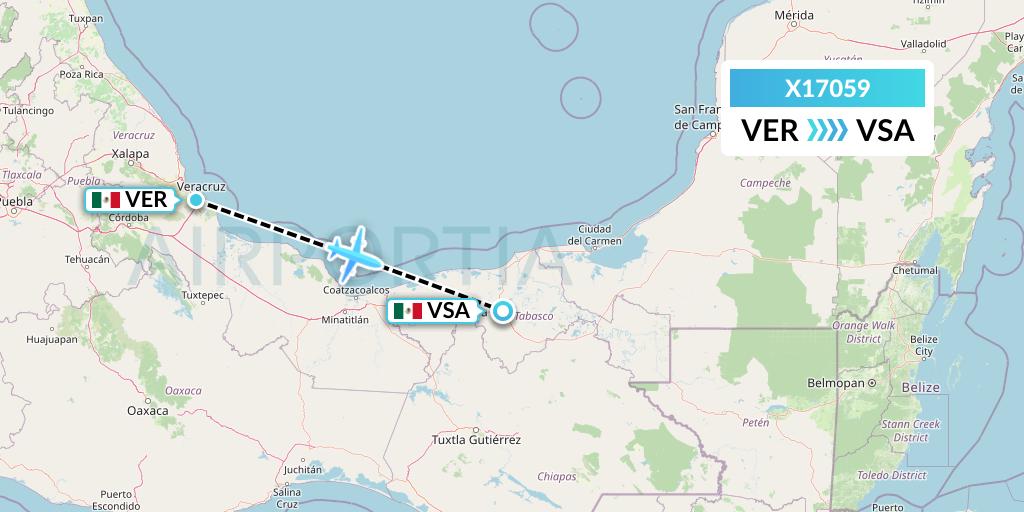 X17059 Nik Airways Flight Map: Veracruz to Villahermosa